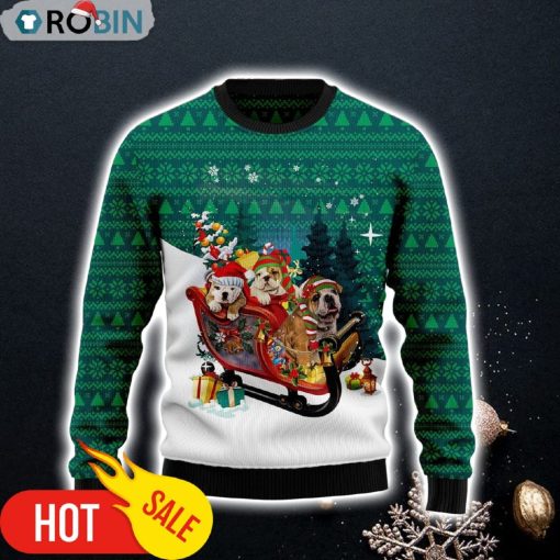 Bulldog Sleigh Ugly Christmas Sweater