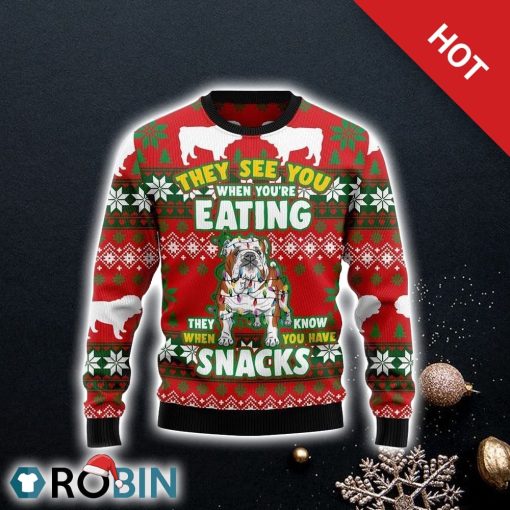 Bulldog Snacks Ugly Christmas Sweater, Pet Lover Christmas Sweater