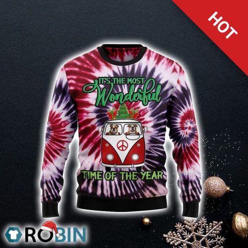 Bulldog Tie Dye Ugly Christmas Sweater, Pet Lover Christmas Sweater