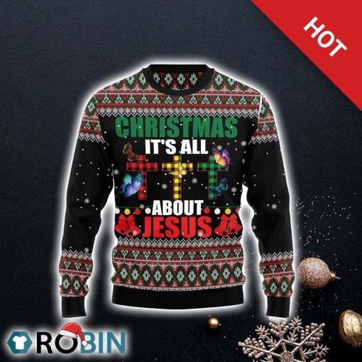 Butterfly All About Jesus Ugly Christmas Sweater Gifts For Christians