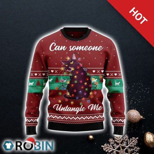 Can Someone Untangle Me Cat Ugly Christmas Sweater For Cat Lover Christmas