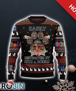 Cat And Books Ugly Christmas Sweater For Cat Lover Christmas