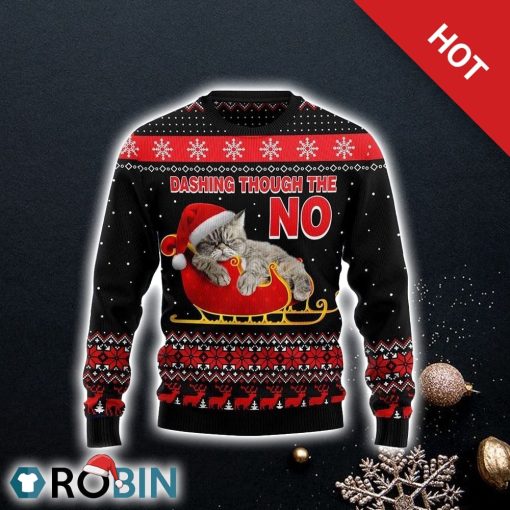Cat Dashing Through The No Ugly Christmas Sweater For Cat Lover Christmas
