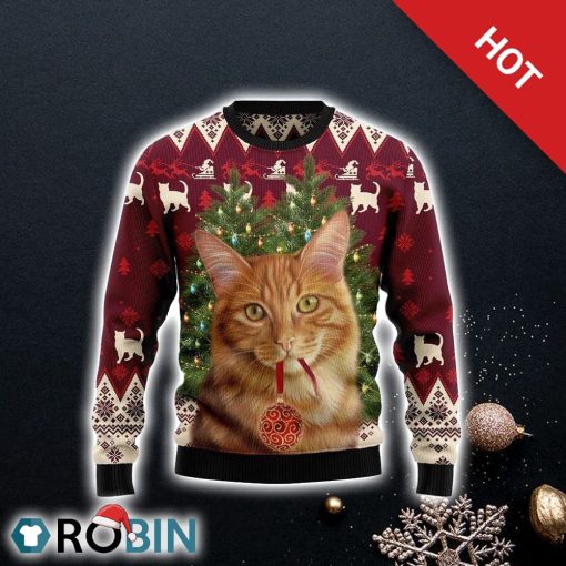 Cat Decor Pine Ugly Christmas Sweater For Cat Lover Christmas