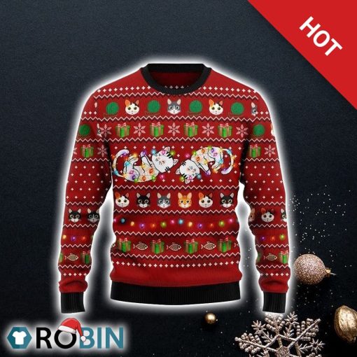 Cat Light Ugly Christmas Sweater For Cat Lover Christmas