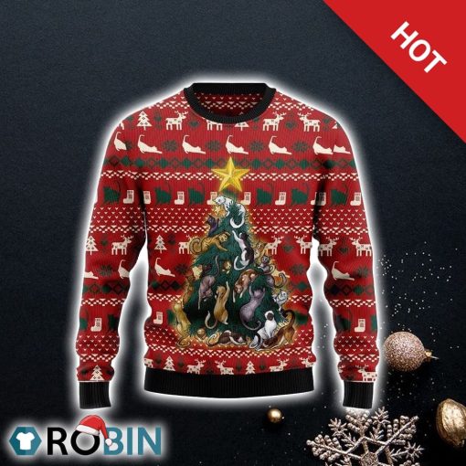 Cat Naughty Pine Ugly Christmas Sweater For Cat Lover Christmas