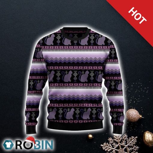 Cat Purple Ugly Christmas Sweater For Cat Lover Christmas