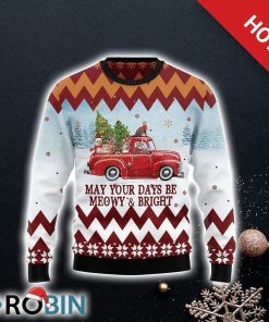 Cat Red Truck Ugly Christmas Sweater For Cat Lover Christmas
