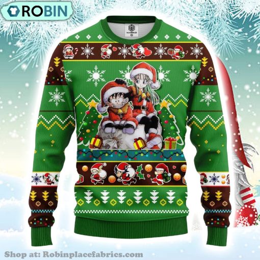 Chibi Dragon Ball Anime Characters Merry Xmas Funny Santa Son Goku Ugly Christmas Sweater