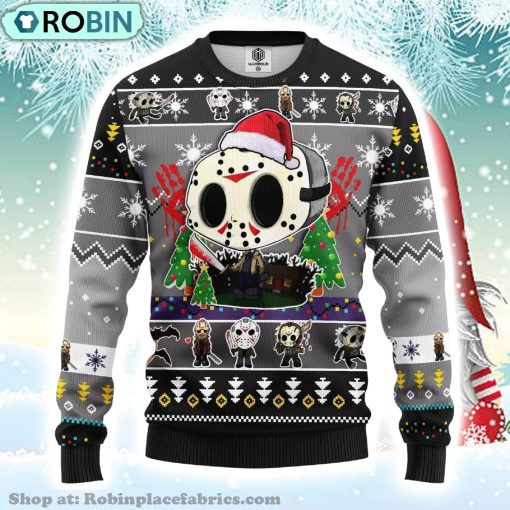 Chibi Santa Jason Voorhees Merry Xmas Ugly Christmas Sweater