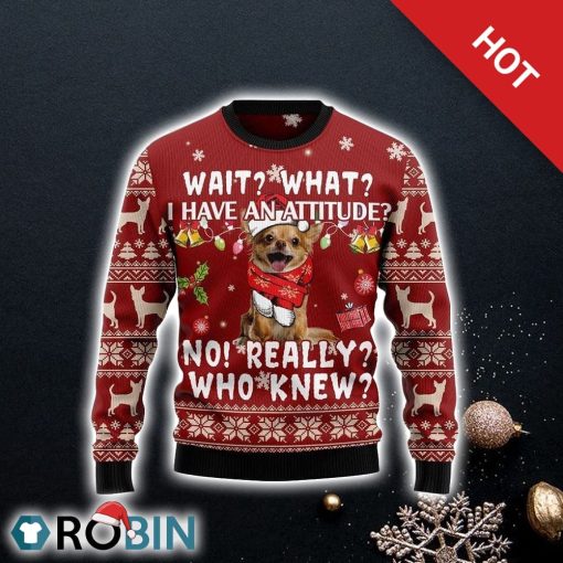 Chihuahua Dog Attitude Ugly Christmas Sweater, Dog Lover Christmas Sweater