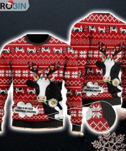 Christmas Patterns And Cow With Flower And Lig Gift For Christmas Ugly Christmas Sweater