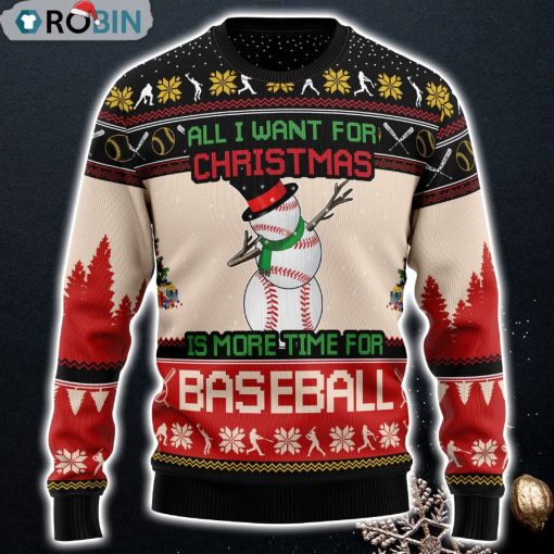 Christmas Time For Baseball Ugly Christmas Sweater