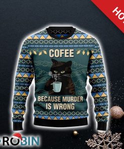 Coffee Cat Ugly Christmas Sweater For Cat Lover Christmas