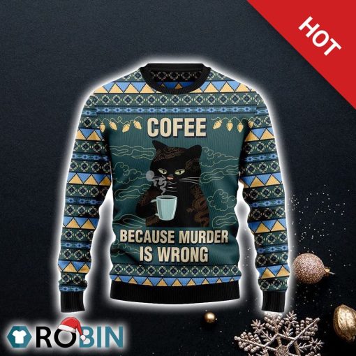 Coffee Cat Ugly Christmas Sweater For Cat Lover Christmas