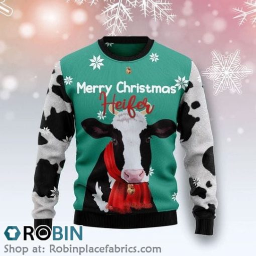 Cow Merry Christmas Heifer Christmas Ugly Sweater 3D Printed