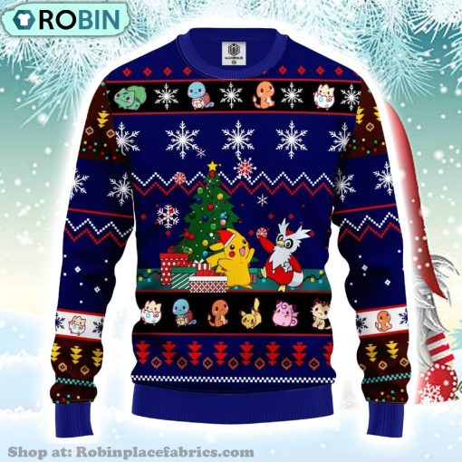 Cute Pokemon And Xmas Tree Ugly Christmas Sweater