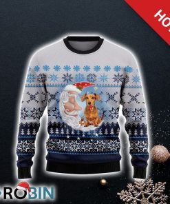Dachshund Dog Love Santa Moon Ugly Christmas Sweater, Dog Lover Christmas Sweater