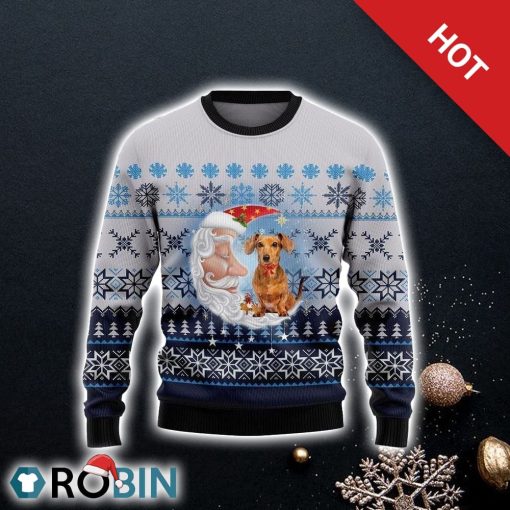 Dachshund Dog Love Santa Moon Ugly Christmas Sweater, Dog Lover Christmas Sweater