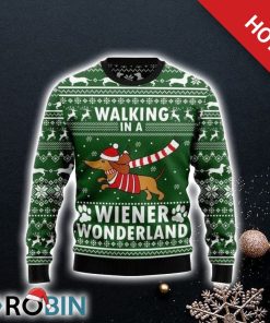 Dachshund Dog Walking In A Wiener Wonderland Ugly Christmas Sweater, Dog Lover Christmas Sweater