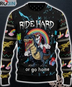 Dinosaur Unicorn Ride Hard Ugly Christmas Sweatshirt