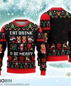 Eat Drink And Be Merry Christmas Ugly Sweater 3D Printed
