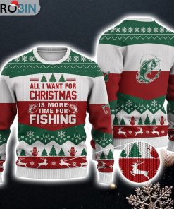 Fishing All I Want For Christmas Sweater Christmas Knitted Print Sweatshirt