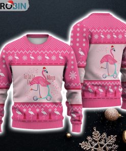 Flamingo Lalala Christmas Sweater Christmas Knitted Print Sweatshirt