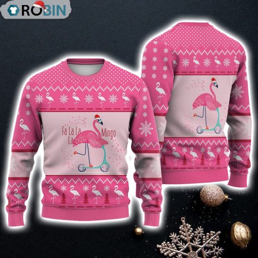 Flamingo Lalala Christmas Sweater Christmas Knitted Print Sweatshirt