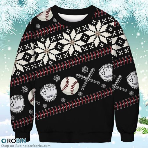 Funny Baseball Merry Christmas Sweatshirt Christmas Ugly Sweater 3D Printed