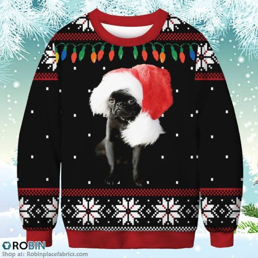 Funny Black Dog Santa Merry Christmas Ugly Sweater 3D Printed