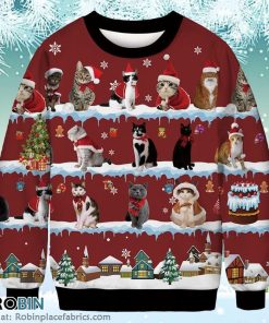 Funny Cats Merry Christmas Sweatshirt Christmas Ugly Sweater 3D Printed
