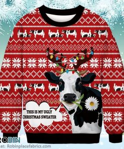 Funny Dairy Cow Merry Christmas Ugly Sweater 3D Printed