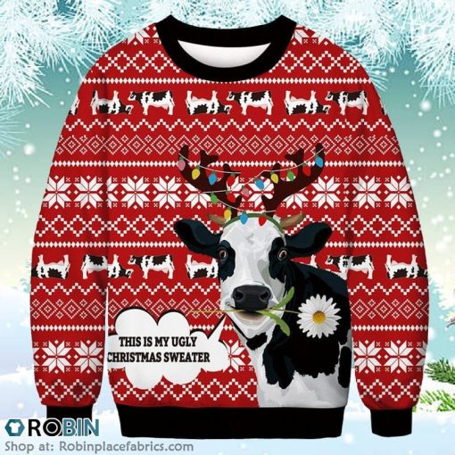 Funny Dairy Cow Merry Christmas Ugly Sweater 3D Printed