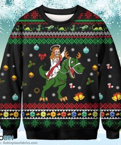Funny Jesus T Rex Merry Christmas Sweatshirt Christmas Ugly Sweater 3D Printed