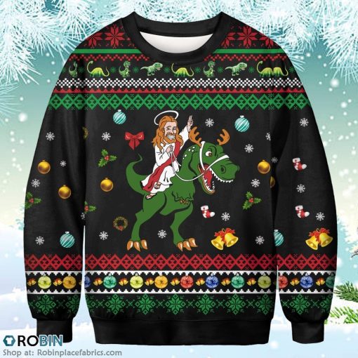 Funny Jesus T Rex Merry Christmas Sweatshirt Christmas Ugly Sweater 3D Printed
