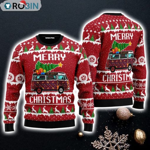 Hippie Car Merry Christmas For Men And Women Ugly Sweater Gift