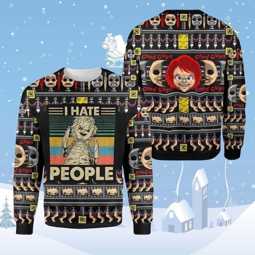Horror Chunky Ugly I Hate People Christmas Sweater
