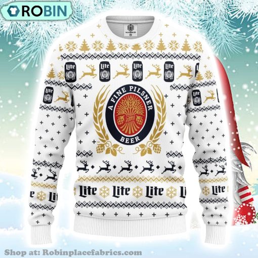 Merry Xmas Miller Lite Beer A Fine Pilsner Ugly Christmas Sweater