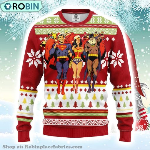Merry Xmas Superman Batman Wonder Woman Dc Comics Ugly Christmas Sweater