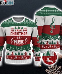 Music All I Want For Christmas Sweater Christmas Knitted Print Sweatshirt