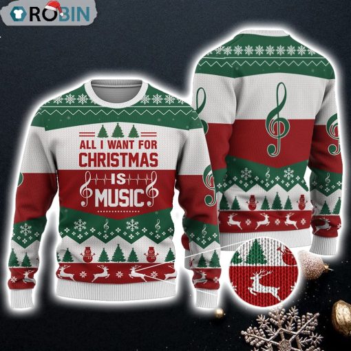 Music All I Want For Christmas Sweater Christmas Knitted Print Sweatshirt