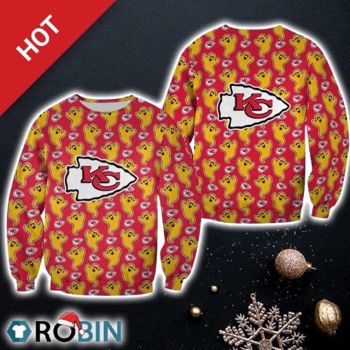 NFL Kansas City Chiefs Funny Ghosts Pattern Halloween Edition Christmas Ugly Sweater Sweatshirt