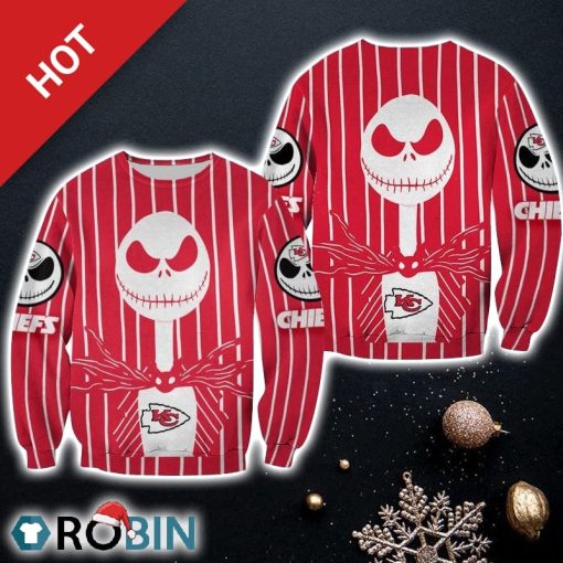 NFL Kansas City Chiefs Jack Skellington Halloween Ugly Sweater Unisex