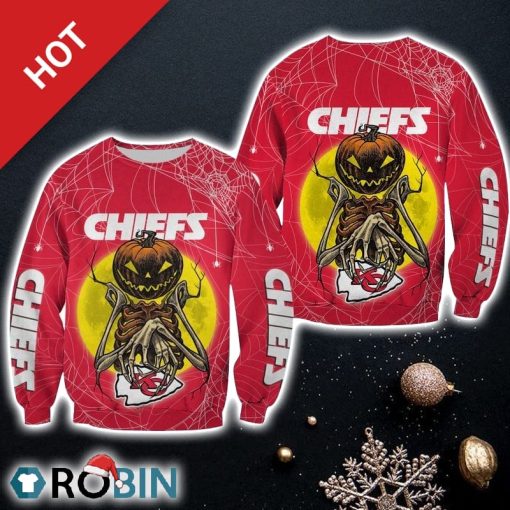NFL Kansas City Chiefs Pumpskin Monster Halloween Edition Christmas Ugly Sweater Sweatshirt
