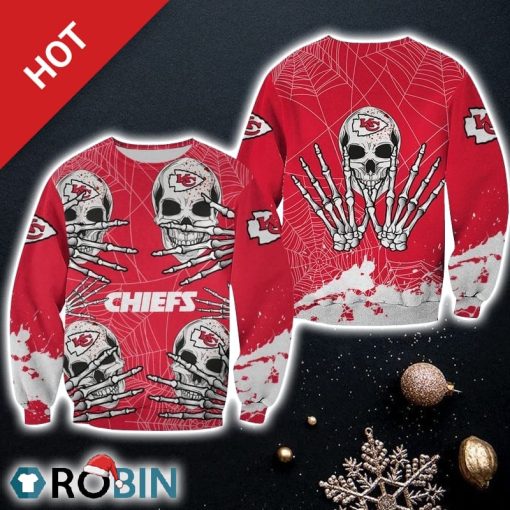 NFL Kansas City Chiefs Skull Hallowen Limited Edition Christmas Ugly Sweater Sweatshirt