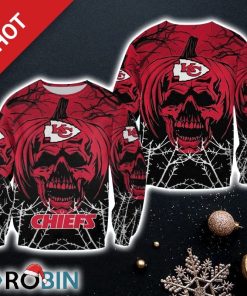 NFL Kansas City Chiefs Skull Pumpkin Halloween Limited Edition Christmas Ugly Sweater Sweatshirt