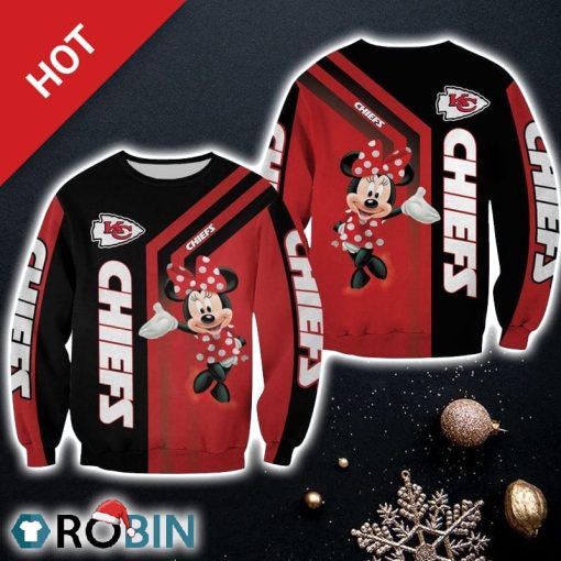 NFL Kansas City Chiefs With Minnie Limited Edition Over Print Full 3D Christmas Ugly Sweater Sweatshirt