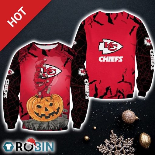 NFL Kansas City Chiefs Zombies Hand Halloween Limited Edition Christmas Ugly Sweater Sweatshirt