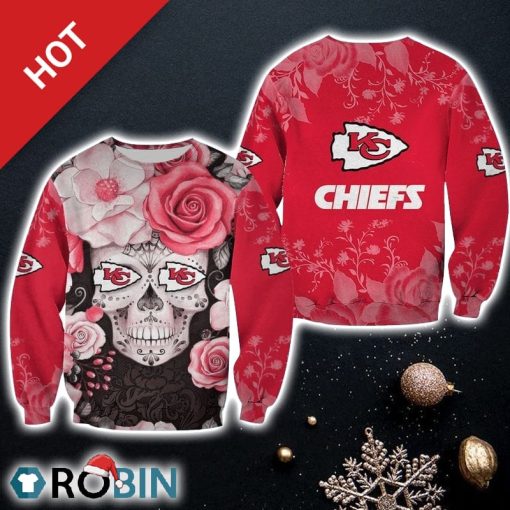 NFL NFL Kansas City Chiefs Skull Halloween Limited Edition All Over Print Christmas Ugly Sweater Sweatshirt
